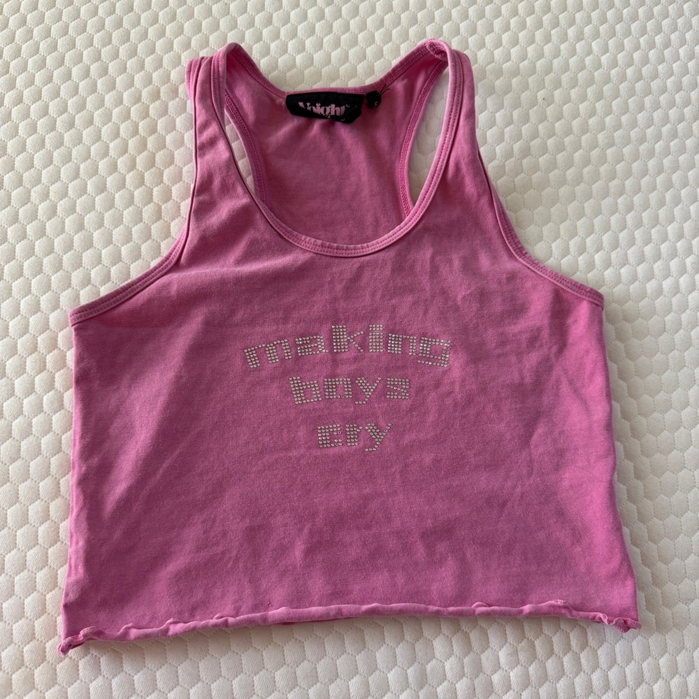 VOIGHT Valentina Making boys cry crystal pink cropped organic cotton tank size S - Picture 2 of 8